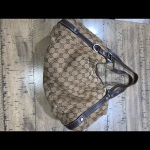 Gucci shoulder bag. Brown on tan authentic